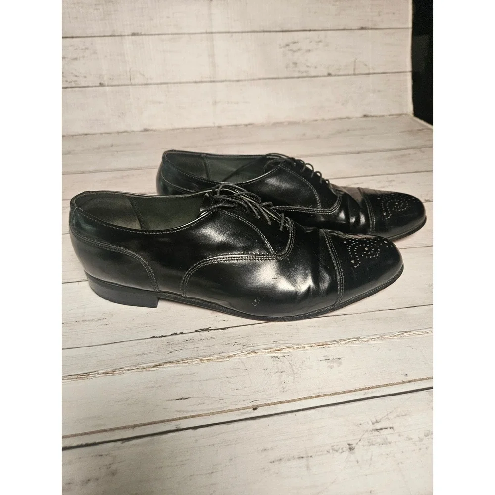 Dexter Mens Black Leather Cap Toe Oxford Dress Shoes Medallion USA Made 12 M‎